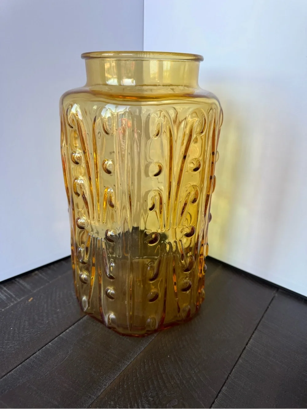 Vintage Amber Glass Jar, Amber Decorative Canister with Lid, cookie jar